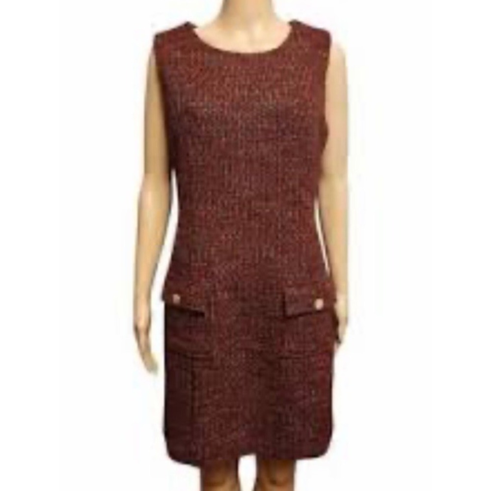Liverpool Los Angeles Tweed Dress L Burgundy Preppy Academia Professional Office - Picture 3 of 13